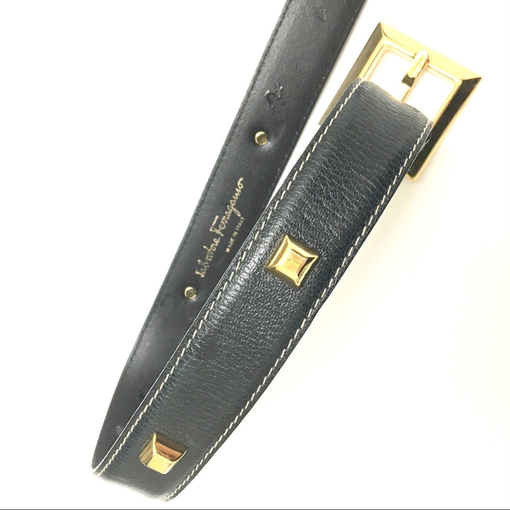 Salvatore ferragamo navy Belt gold studs 80cm 31”